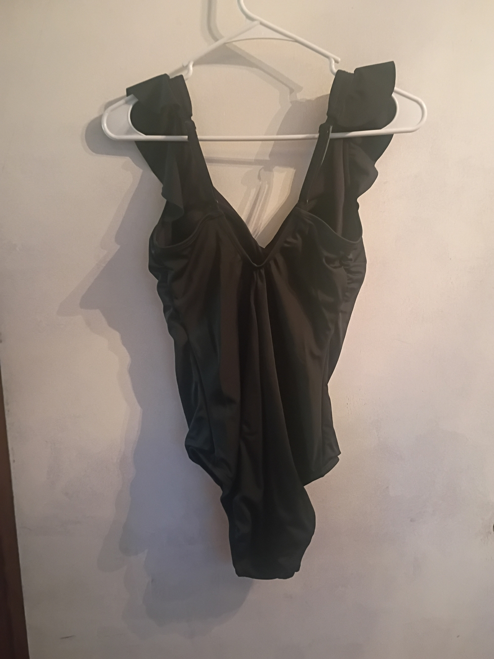 Women's Black Ruffle-Strap Bodysuit